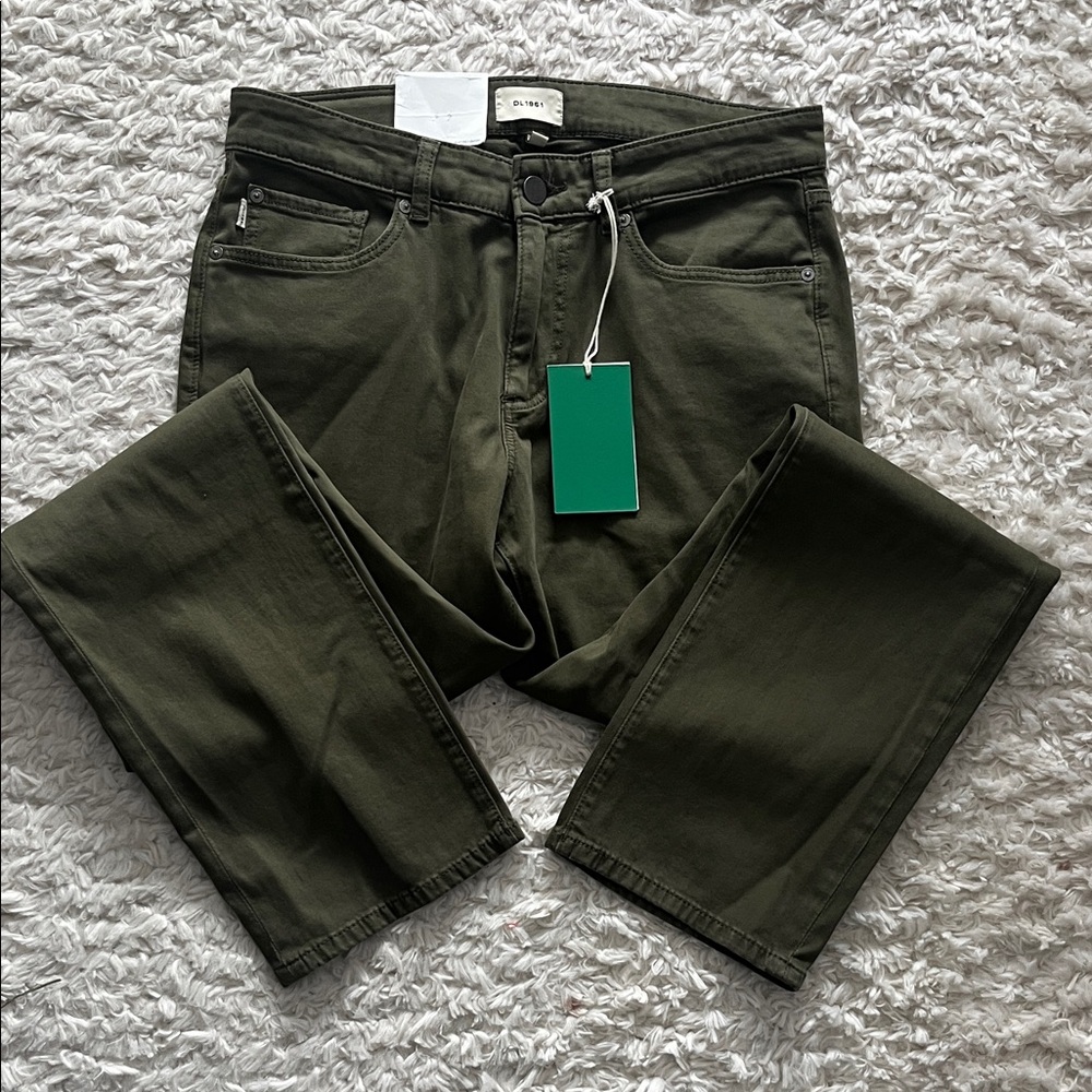 DL1961 Avery Relaxed Straight Dark Green Casual Pants - Picture 2 of 9